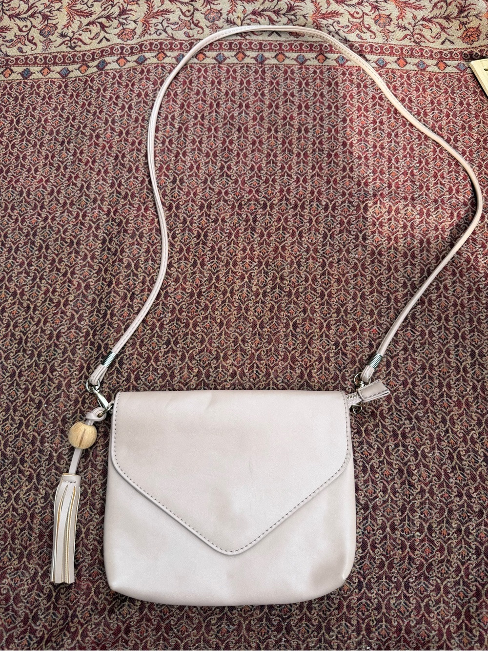 Antik Kraft Nude Pink Vegan Leather Crossbody Bag Tassel Envelope Flap Purse